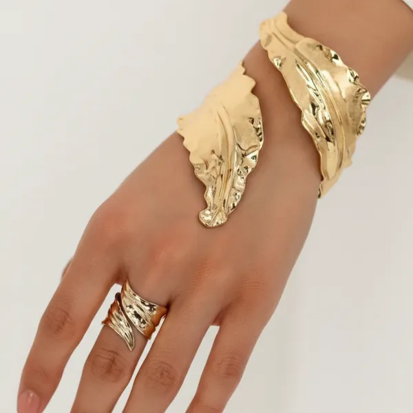 Gold_Golden_Leaf_Bracelet_And_Ring_Set_For_Women